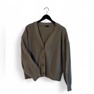 Talbots Olive Ribbed V-Neck Button Cardigan
